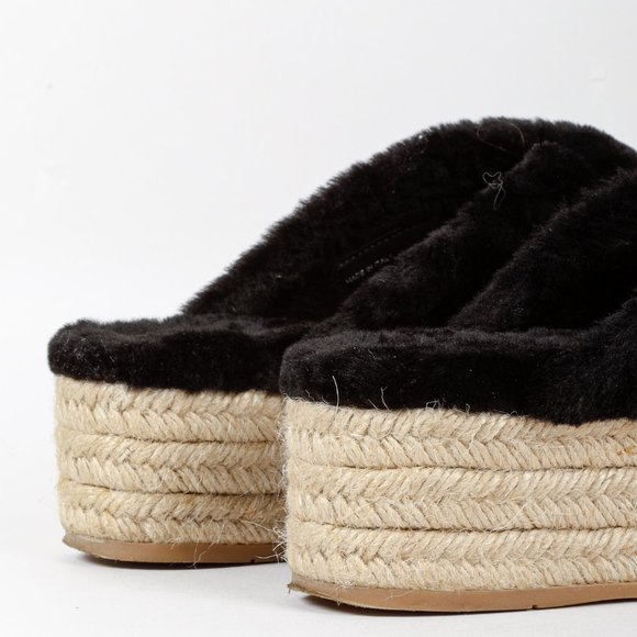 Miu Miu Black Shearling Crisscross Platform Slides - Picture 8 of 10